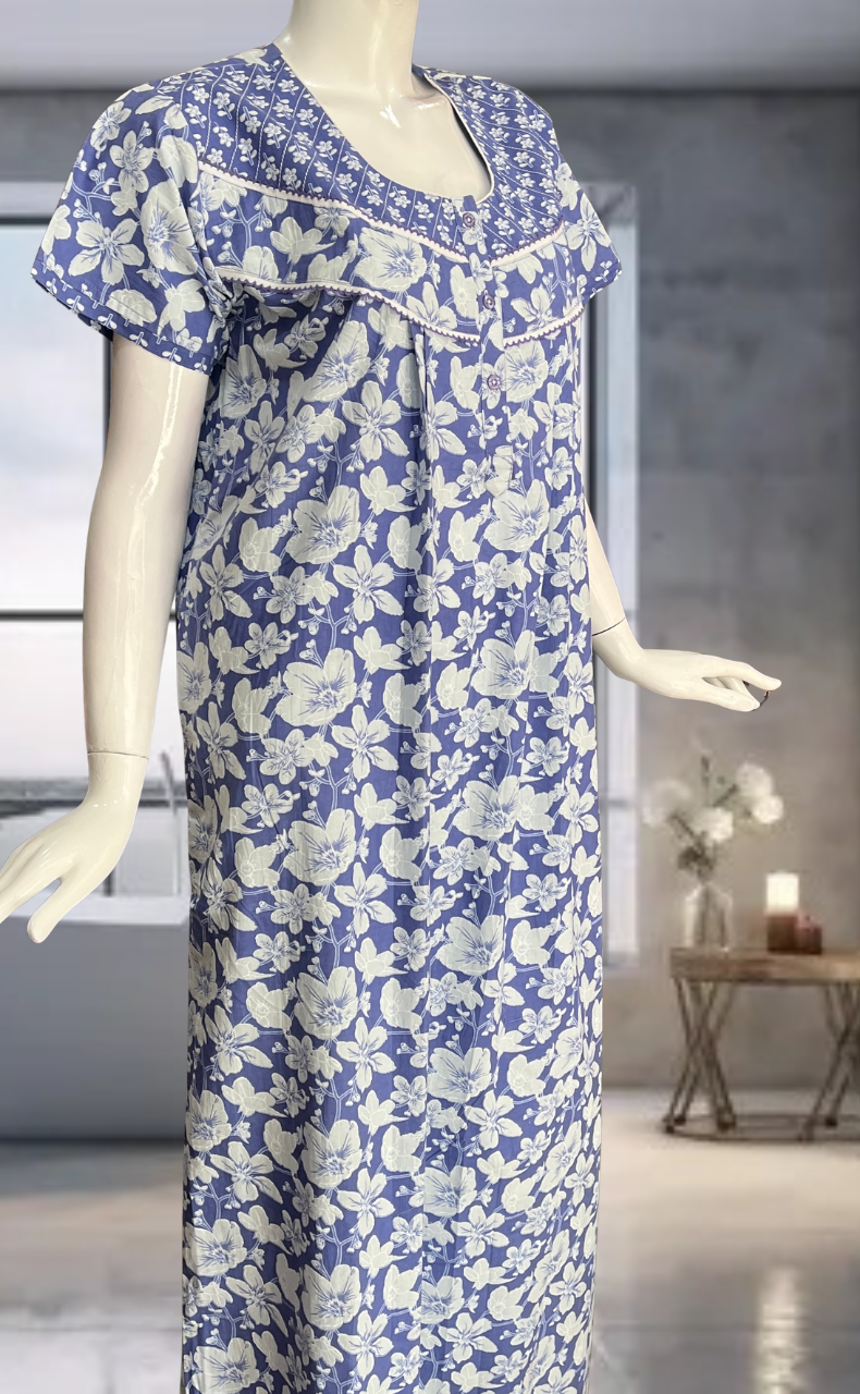 Lavender Garden Pure Cotton Nighty. Pure Durable Cotton | Laces and Frills