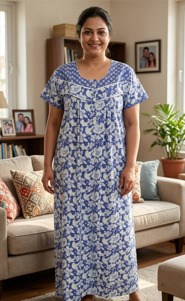 Lavender Garden Pure Cotton Nighty. Pure Durable Cotton | Laces and Frills