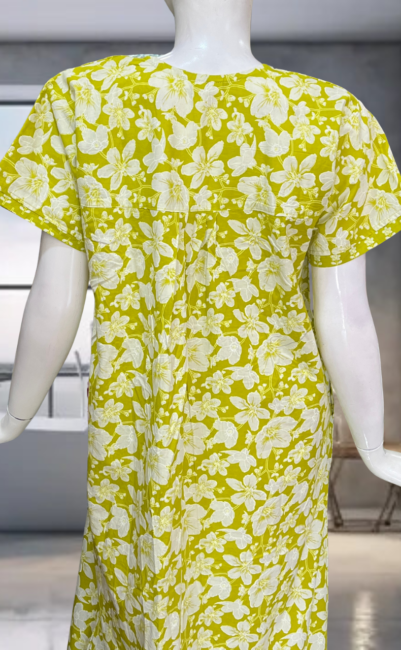 Lime Yellow Garden Pure Cotton Nighty. Pure Durable Cotton | Laces and Frills