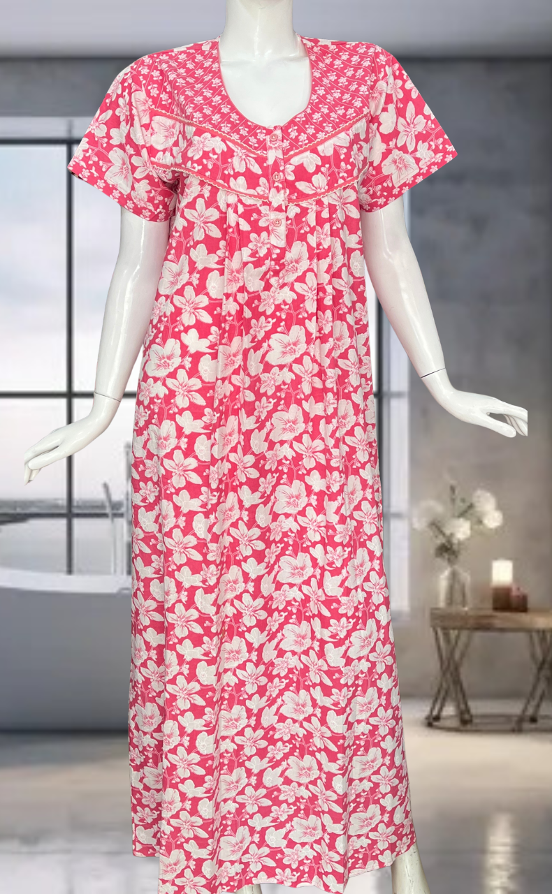 Pink Garden Pure Cotton Nighty. Pure Durable Cotton | Laces and Frills