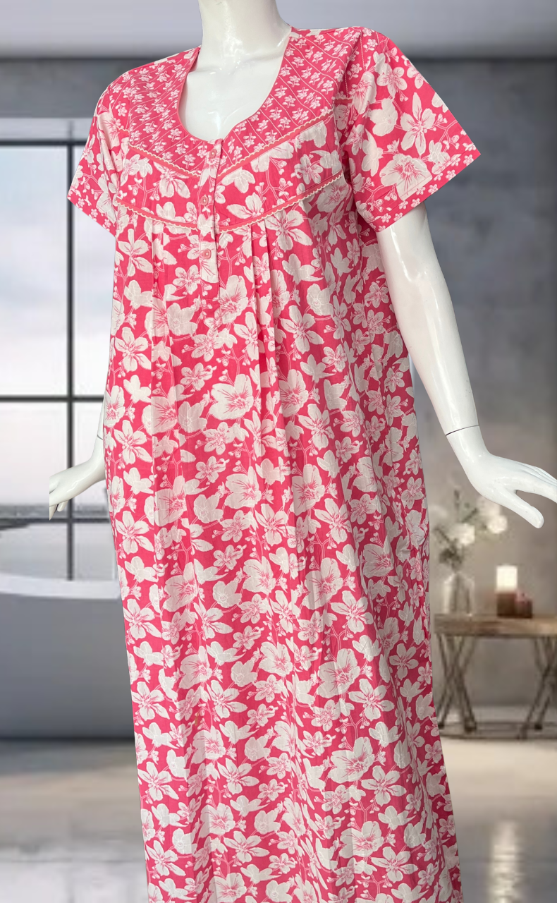 Pink Garden Pure Cotton Nighty. Pure Durable Cotton | Laces and Frills