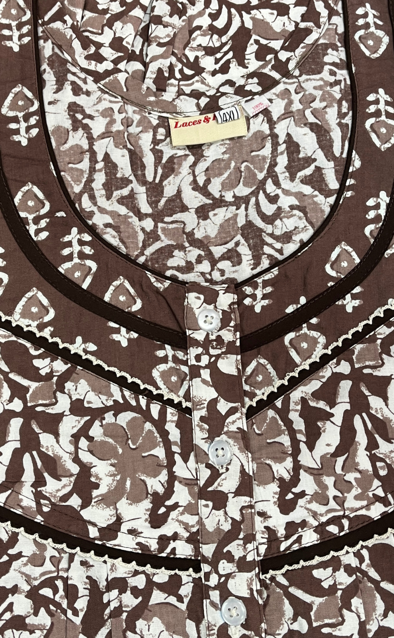 Brown Batik Pure Cotton Nighty. Pure Durable Cotton | Laces and Frills