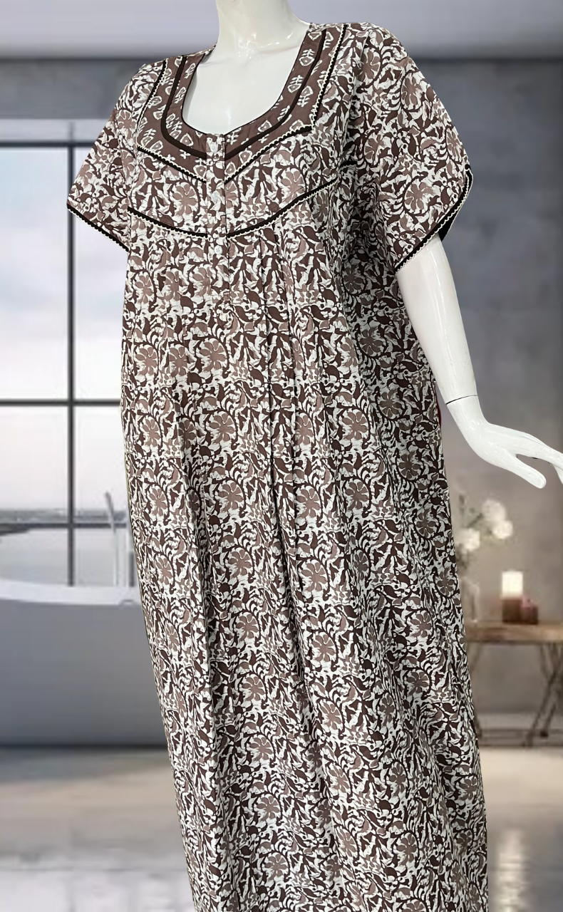 Brown Batik Pure Cotton Nighty. Pure Durable Cotton | Laces and Frills