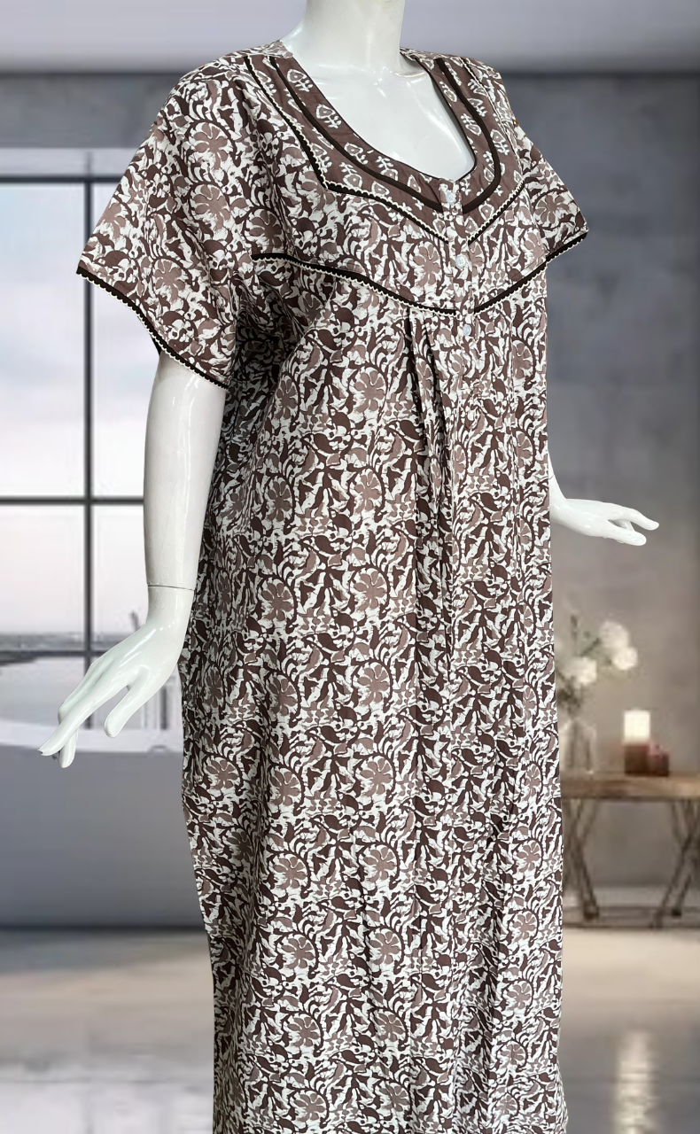 Brown Batik Pure Cotton Nighty. Pure Durable Cotton | Laces and Frills