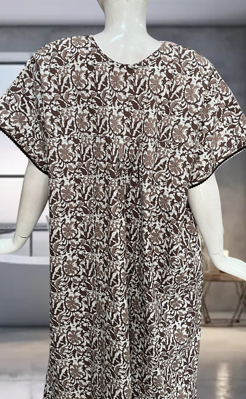 Brown Batik Pure Cotton Nighty. Pure Durable Cotton | Laces and Frills