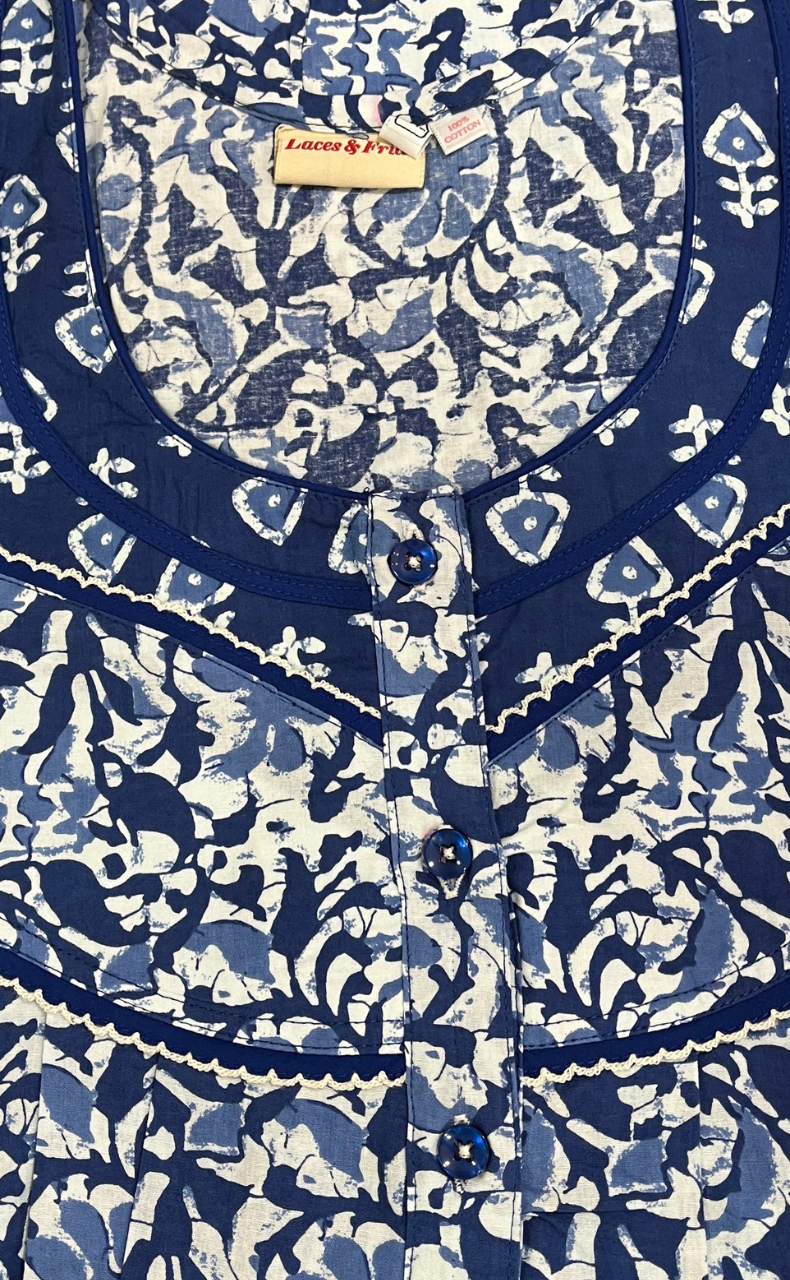 Blue Batik Pure Cotton Nighty. Pure Durable Cotton | Laces and Frills