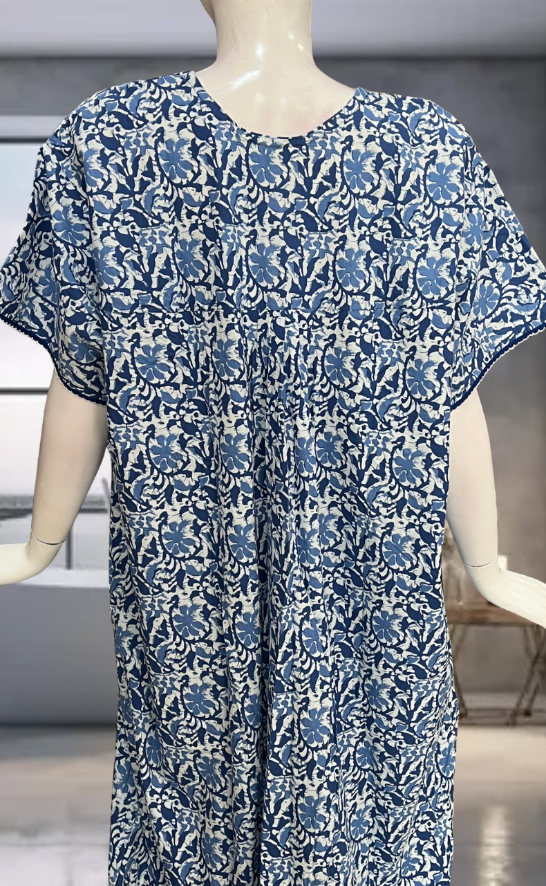 Blue Batik Pure Cotton Nighty. Pure Durable Cotton | Laces and Frills