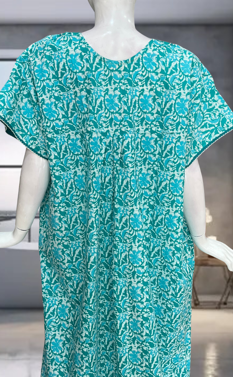 Sea Green Batik Pure Cotton Nighty. Pure Durable Cotton | Laces and Frills