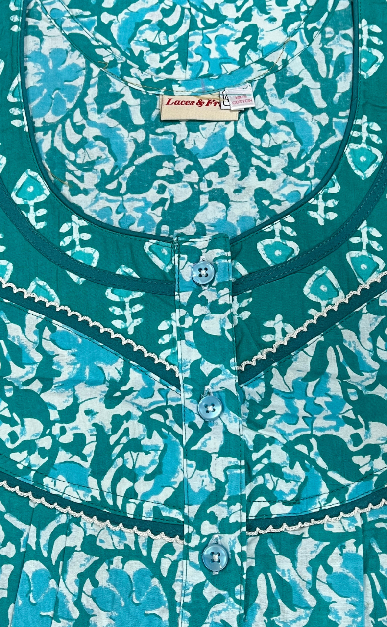 Sea Green Batik Pure Cotton Nighty. Pure Durable Cotton | Laces and Frills