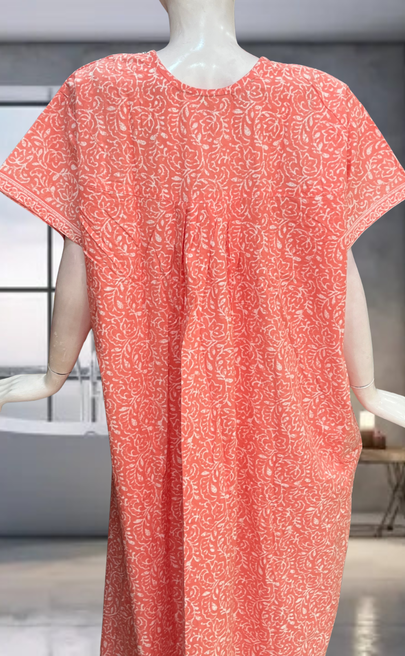 Peach Leafy Pure Cotton Nighty. Pure Durable Cotton | Laces and Frills