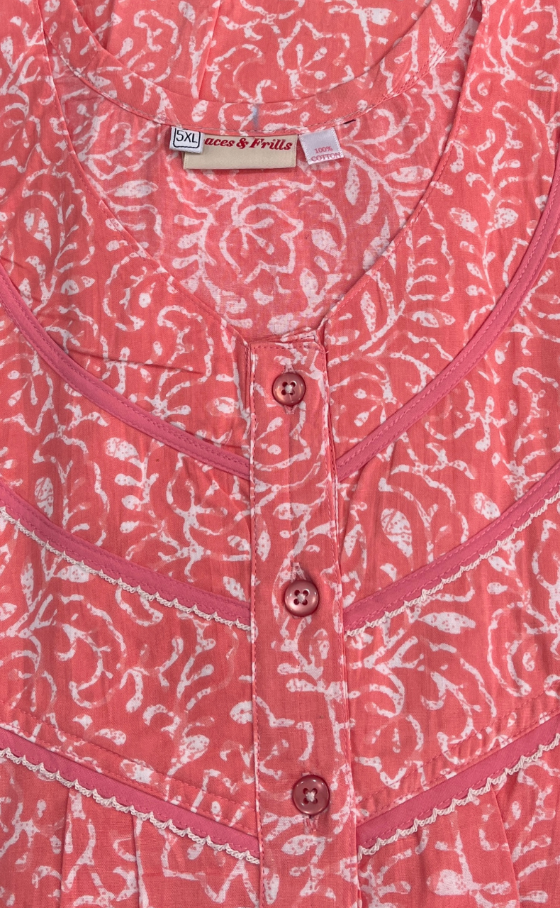 Peach Leafy Pure Cotton Nighty. Pure Durable Cotton | Laces and Frills