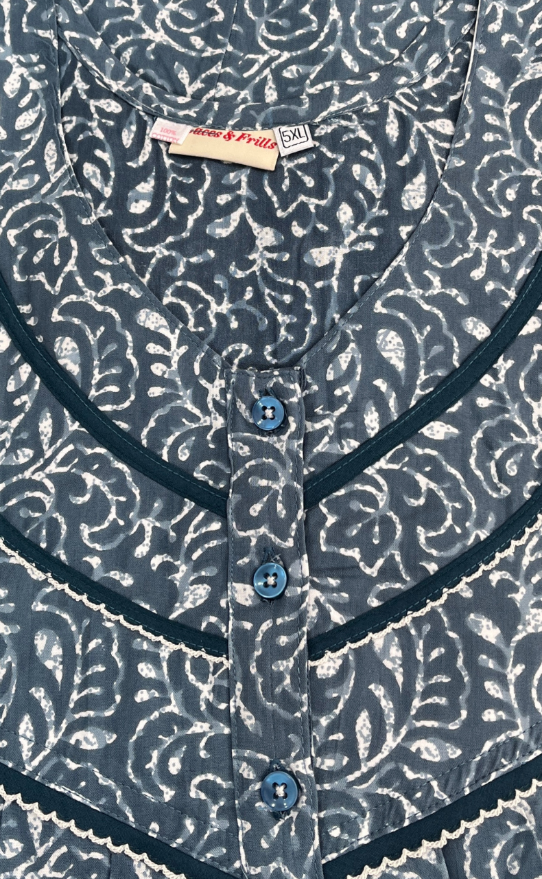Grey Leafy Pure Cotton Nighty. Pure Durable Cotton | Laces and Frills
