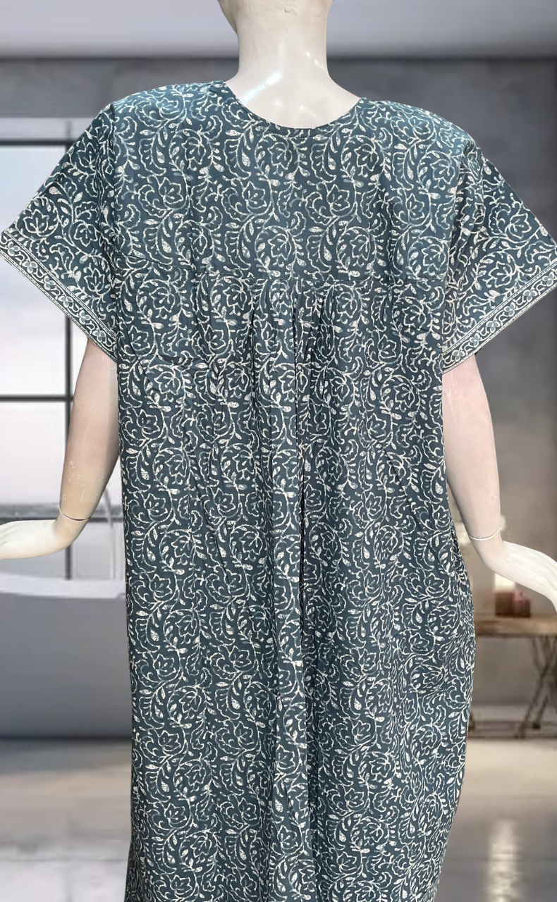 Grey Leafy Pure Cotton Nighty. Pure Durable Cotton | Laces and Frills