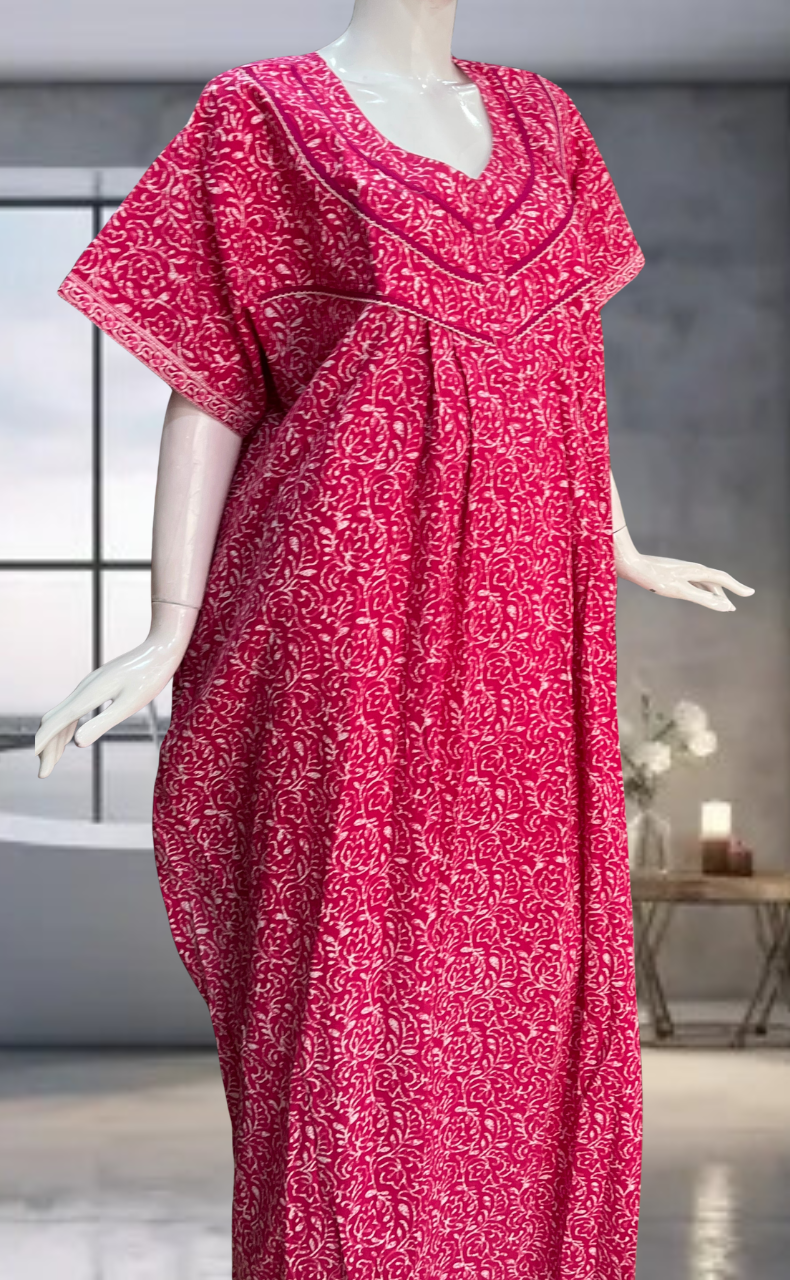 Pink Leafy Pure Cotton Nighty. Pure Durable Cotton | Laces and Frills