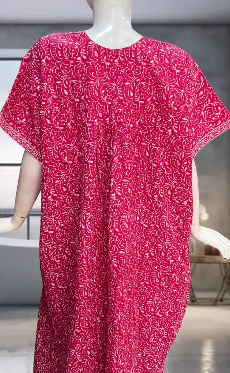 Pink Leafy Pure Cotton Nighty. Pure Durable Cotton | Laces and Frills