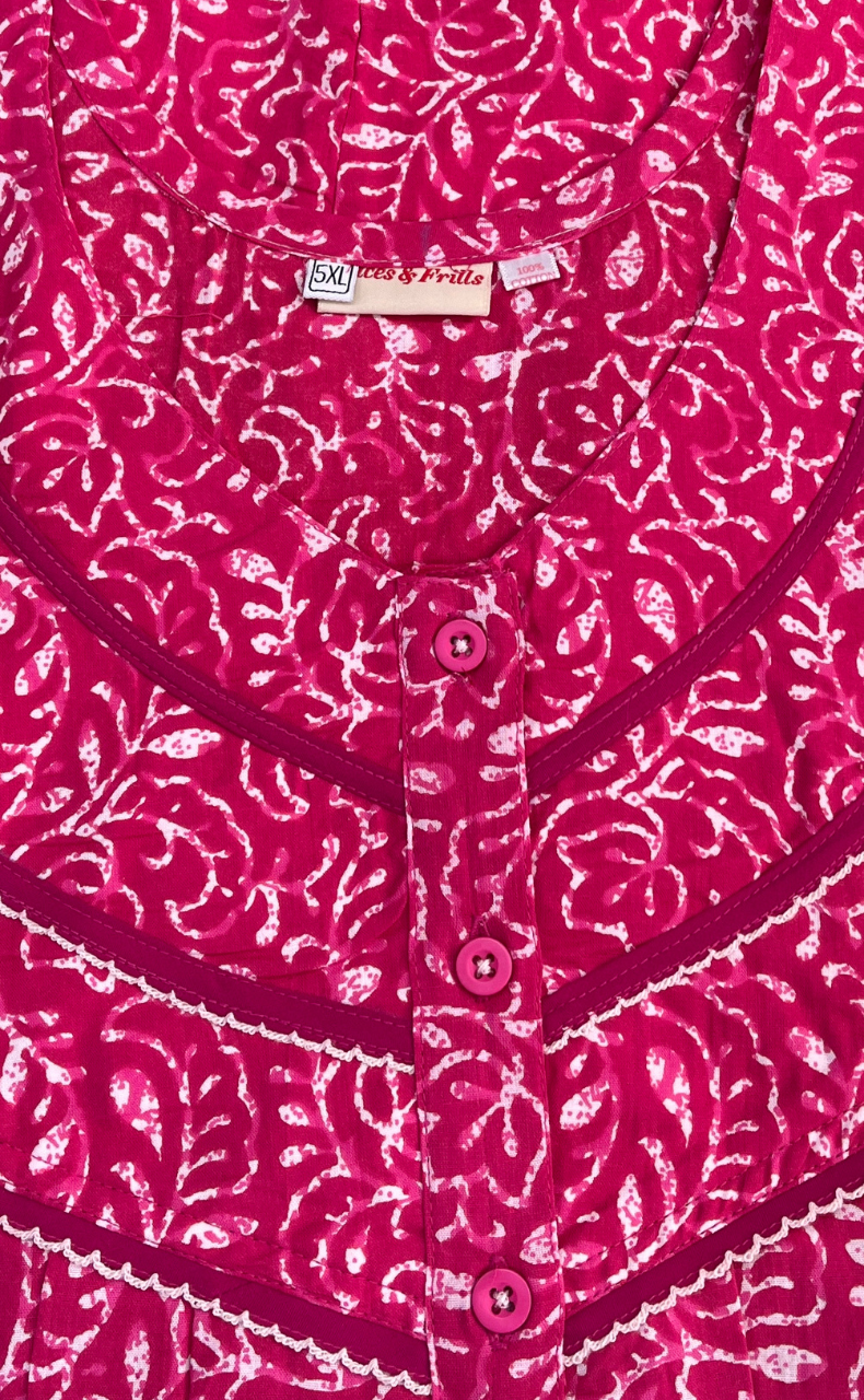 Pink Leafy Pure Cotton Nighty. Pure Durable Cotton | Laces and Frills