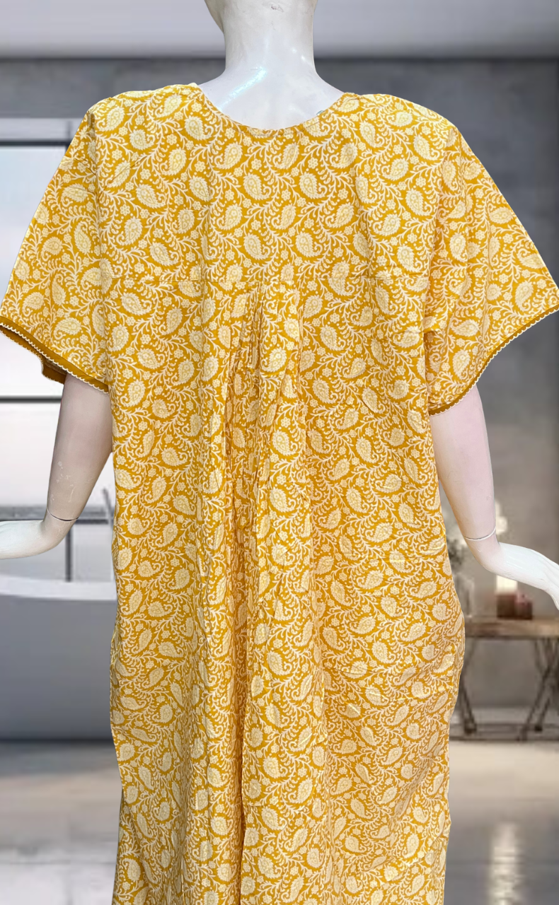 Yellow Paisley Print Pure Cotton Nighty. Pure Durable Cotton | Laces and Frills
