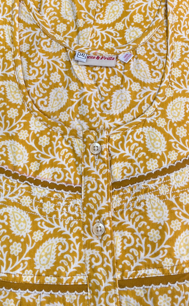 Yellow Paisley Print Pure Cotton Nighty. Pure Durable Cotton | Laces and Frills