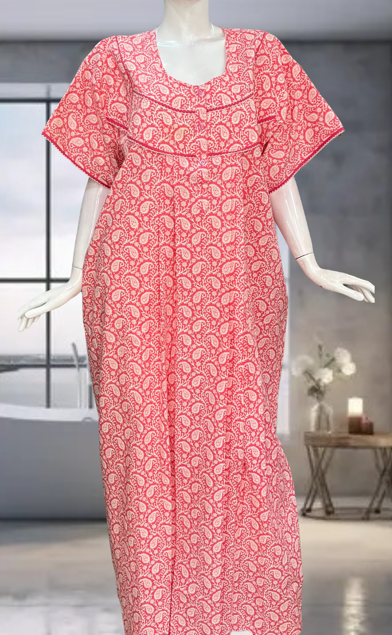 Peach Paisley Print Pure Cotton Nighty. Pure Durable Cotton | Laces and Frills