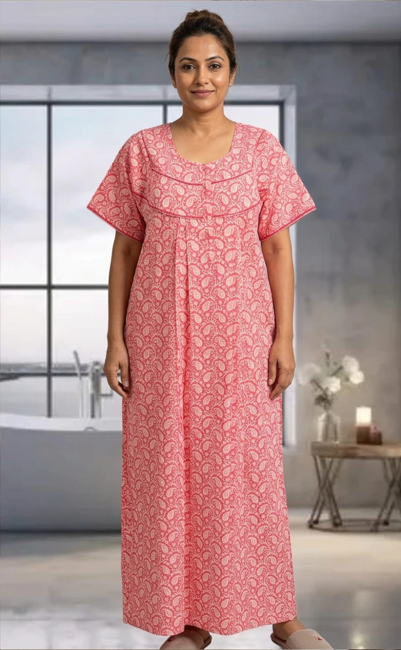 Peach Paisley Print Pure Cotton Nighty. Pure Durable Cotton | Laces and Frills