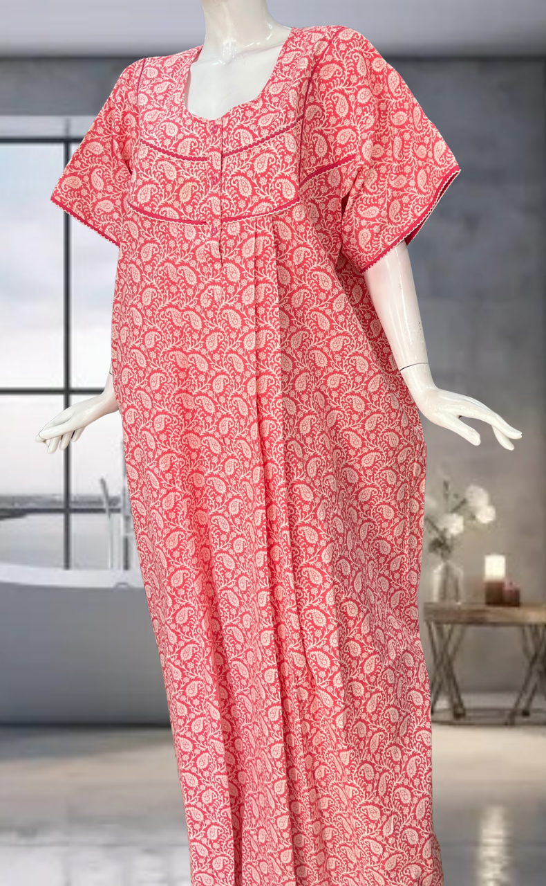 Peach Paisley Print Pure Cotton Nighty. Pure Durable Cotton | Laces and Frills