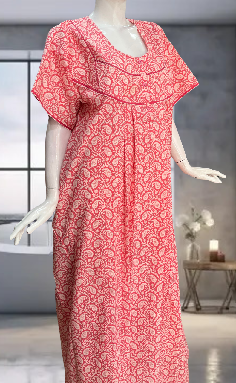 Peach Paisley Print Pure Cotton Nighty. Pure Durable Cotton | Laces and Frills