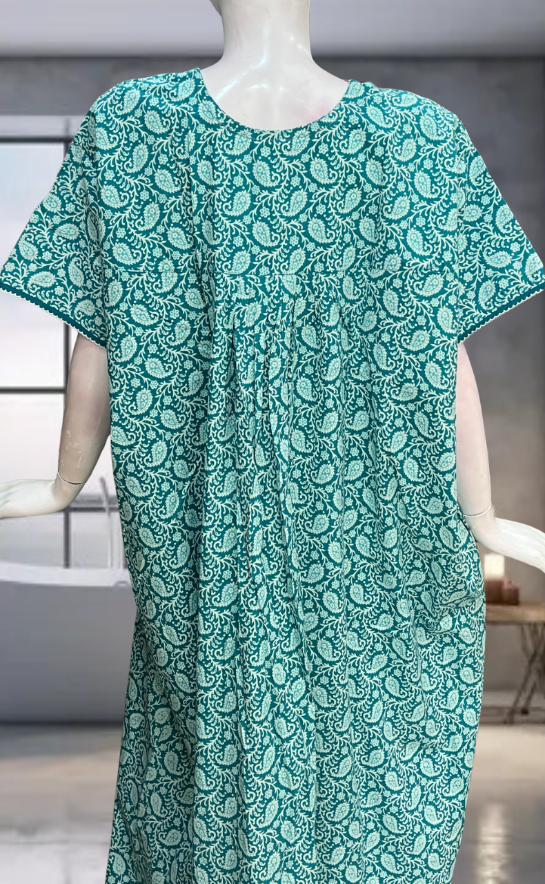 Sea Green Paisley Print Pure Cotton Nighty. Pure Durable Cotton | Laces and Frills