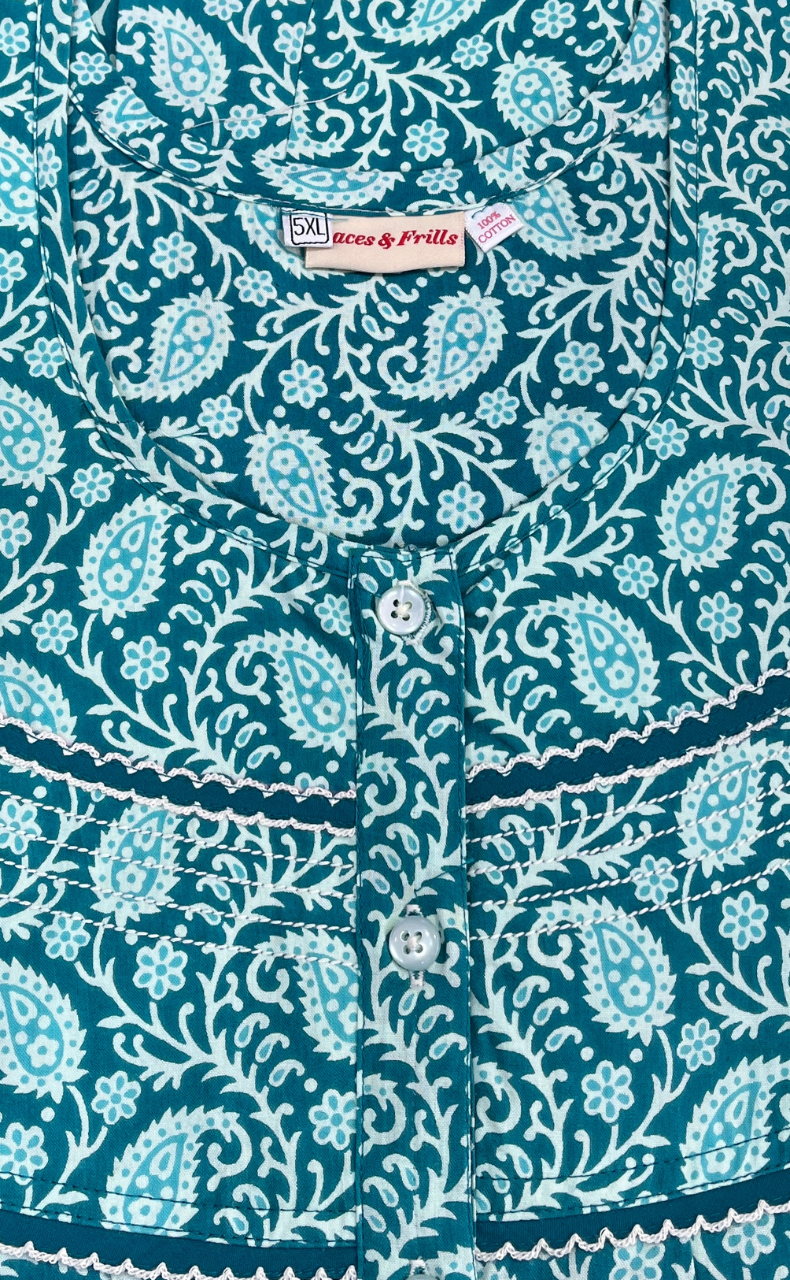 Sea Green Paisley Print Pure Cotton Nighty. Pure Durable Cotton | Laces and Frills