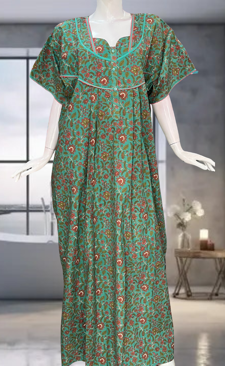 Green Garden Pure Cotton Nighty. Pure Durable Cotton | Laces and Frills