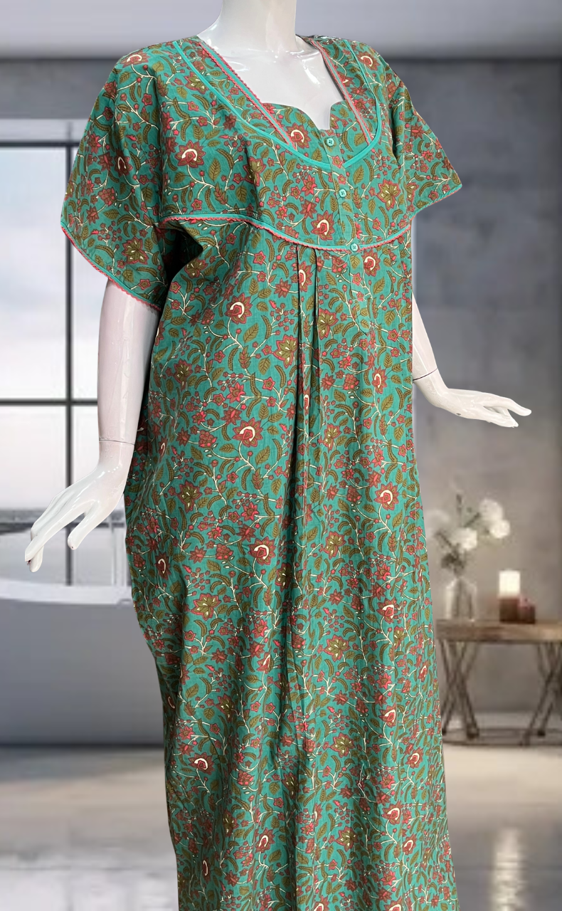 Green Garden Pure Cotton Nighty. Pure Durable Cotton | Laces and Frills