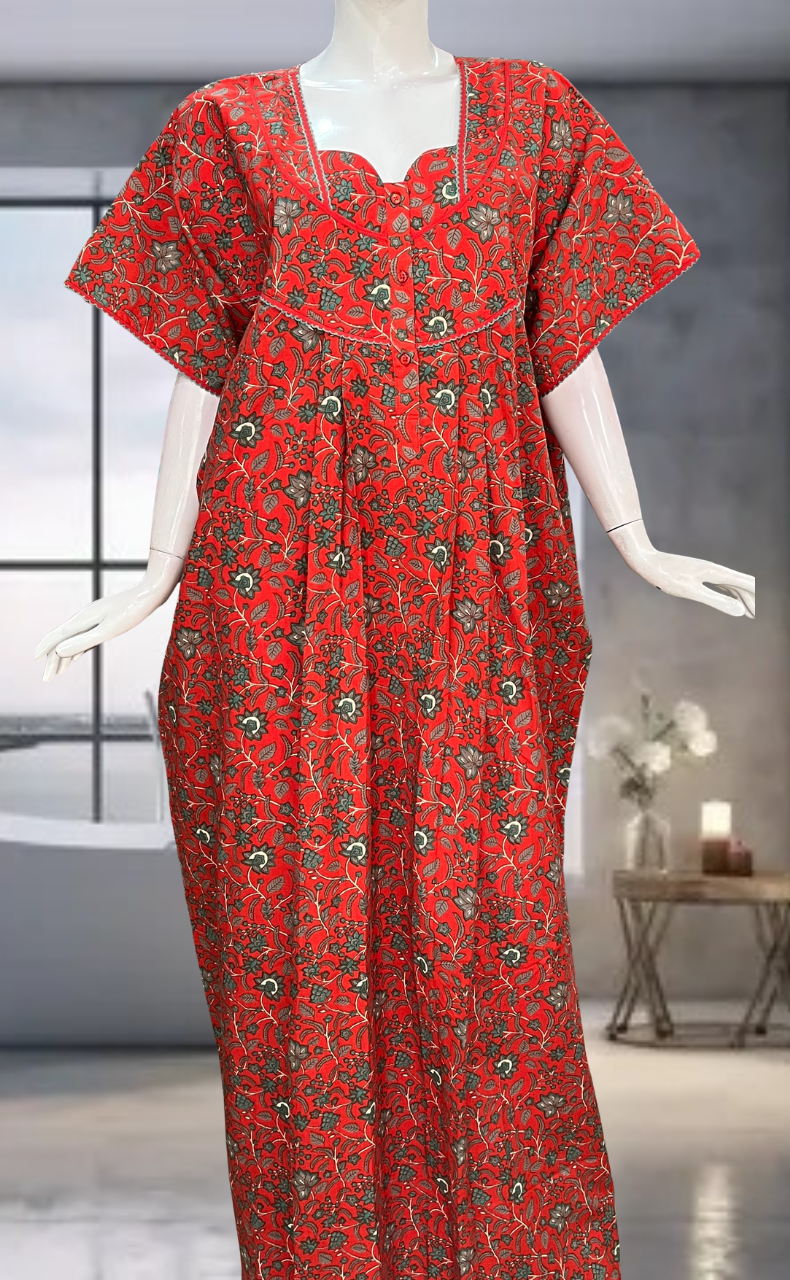 Red Garden Pure Cotton Nighty. Pure Durable Cotton | Laces and Frills