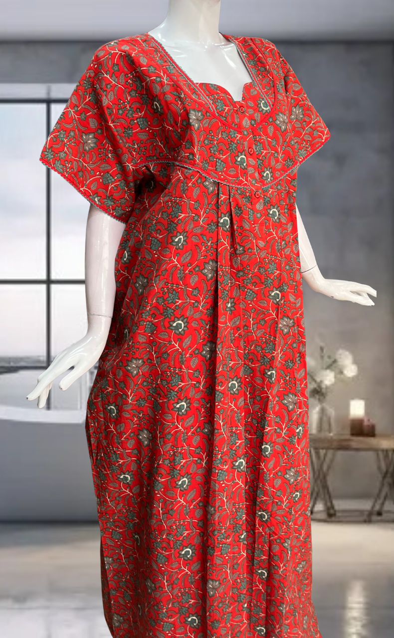 Red Garden Pure Cotton Nighty. Pure Durable Cotton | Laces and Frills