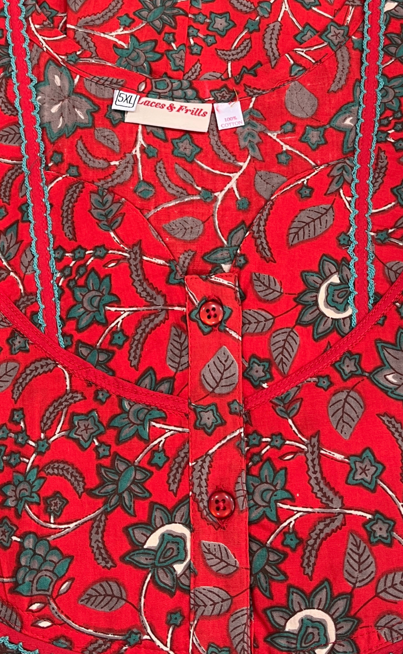 Red Garden Pure Cotton Nighty. Pure Durable Cotton | Laces and Frills