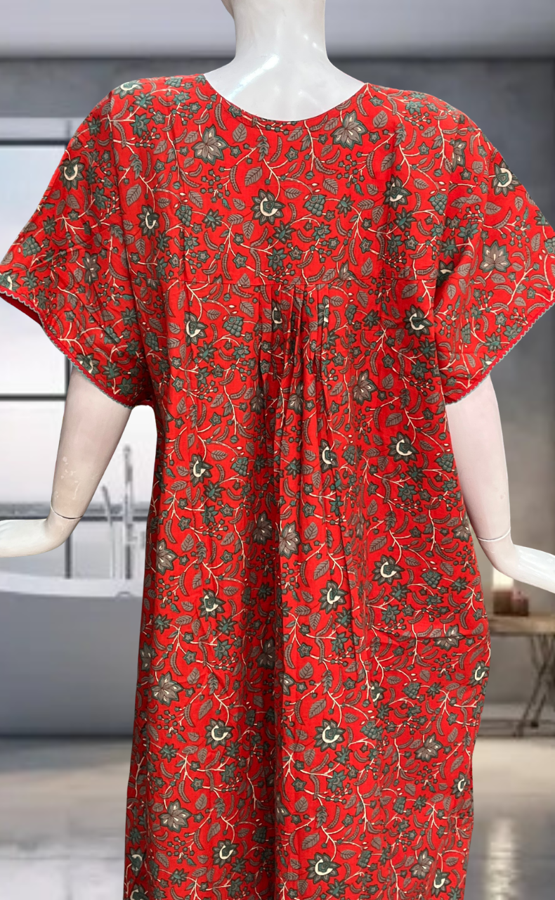 Red Garden Pure Cotton Nighty. Pure Durable Cotton | Laces and Frills