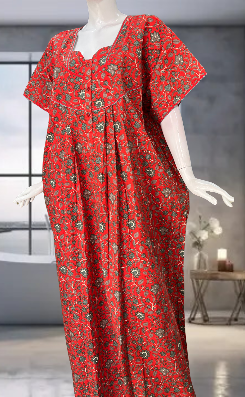 Red Garden Pure Cotton Nighty. Pure Durable Cotton | Laces and Frills
