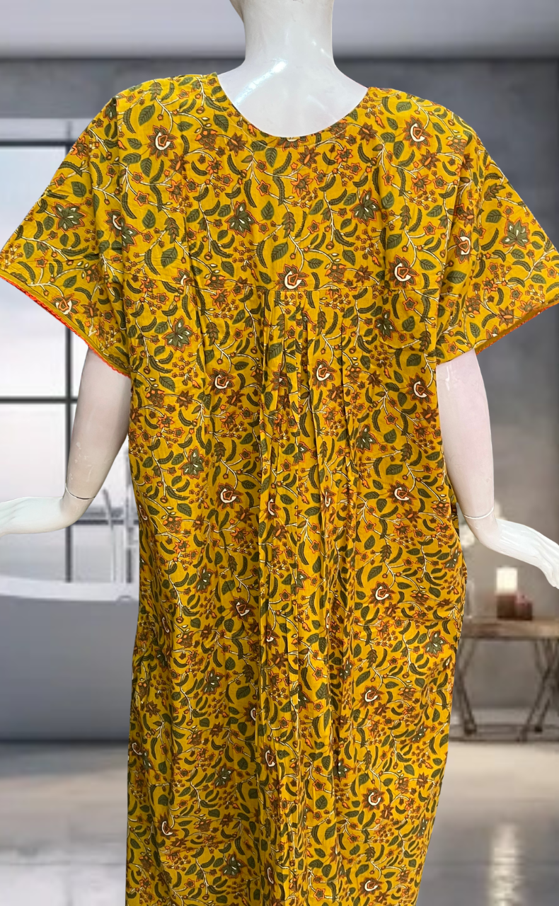 Yellow Garden Pure Cotton Nighty. Pure Durable Cotton | Laces and Frills