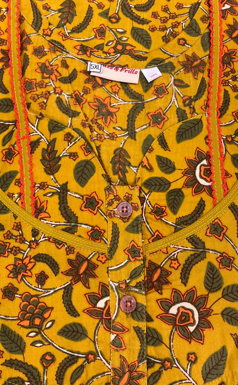 Yellow Garden Pure Cotton Nighty. Pure Durable Cotton | Laces and Frills