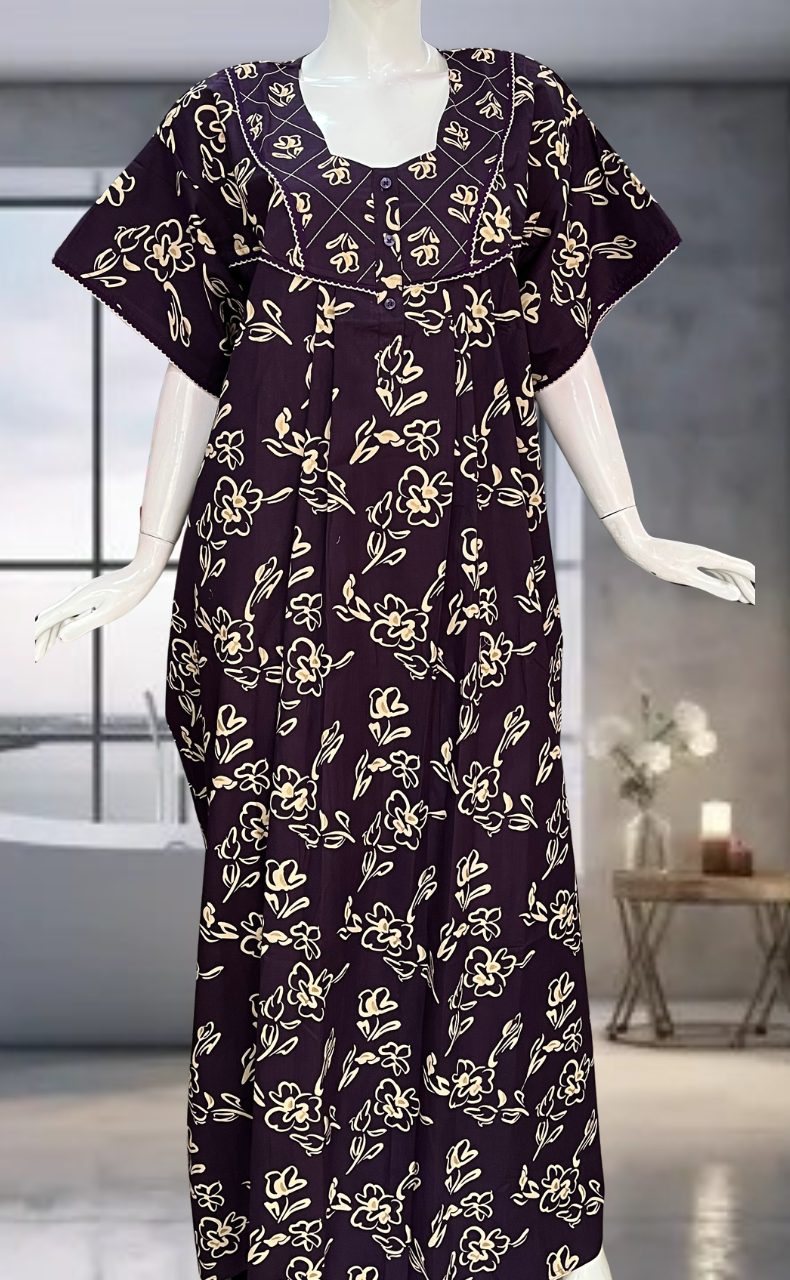 Violet Flora Pure Cotton Nighty. Pure Durable Cotton | Laces and Frills