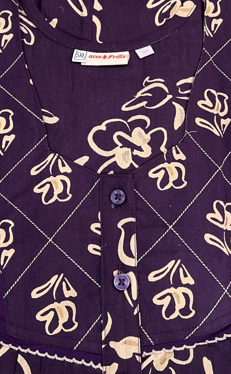 Violet Flora Pure Cotton Nighty. Pure Durable Cotton | Laces and Frills