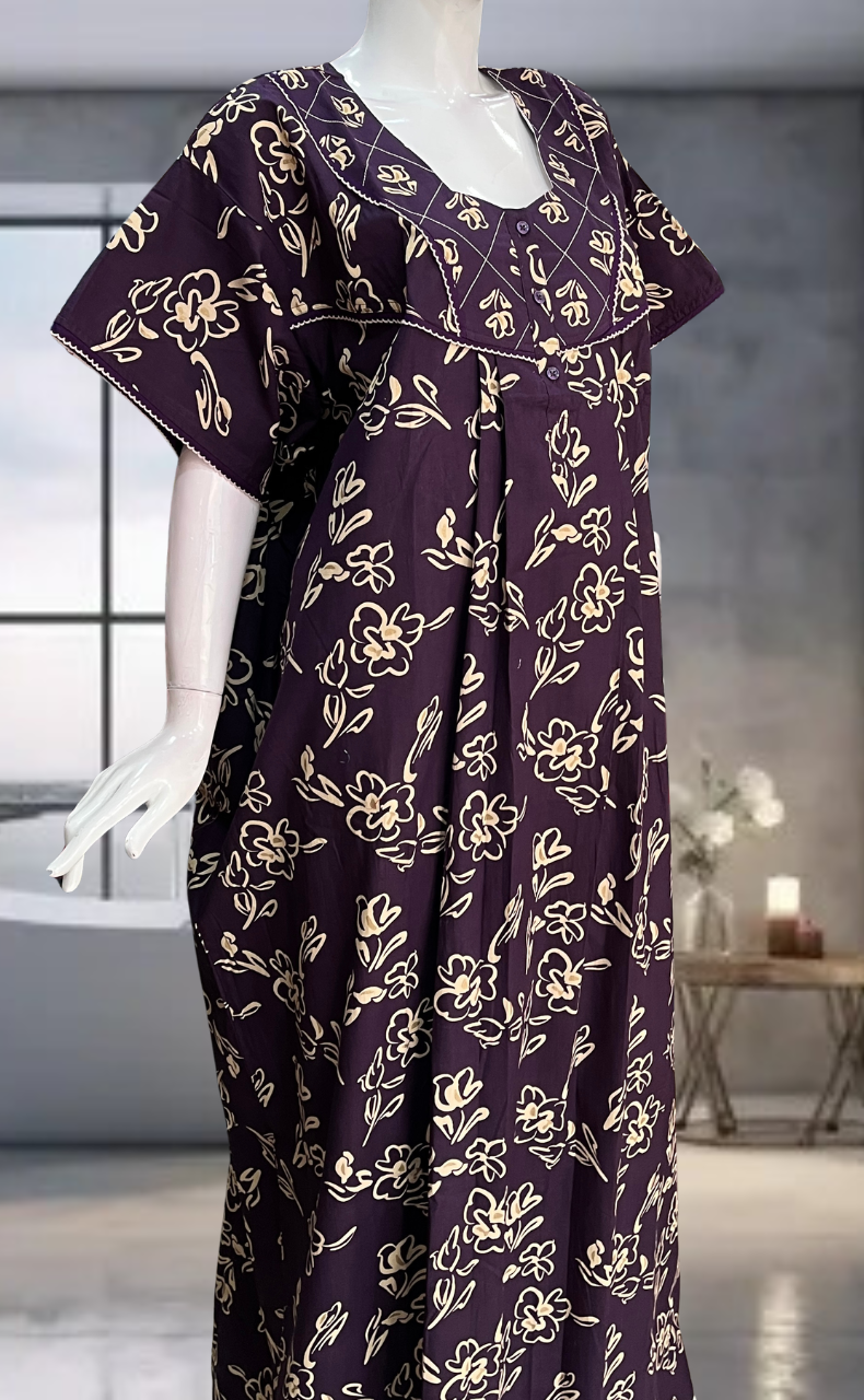 Violet Flora Pure Cotton Nighty. Pure Durable Cotton | Laces and Frills