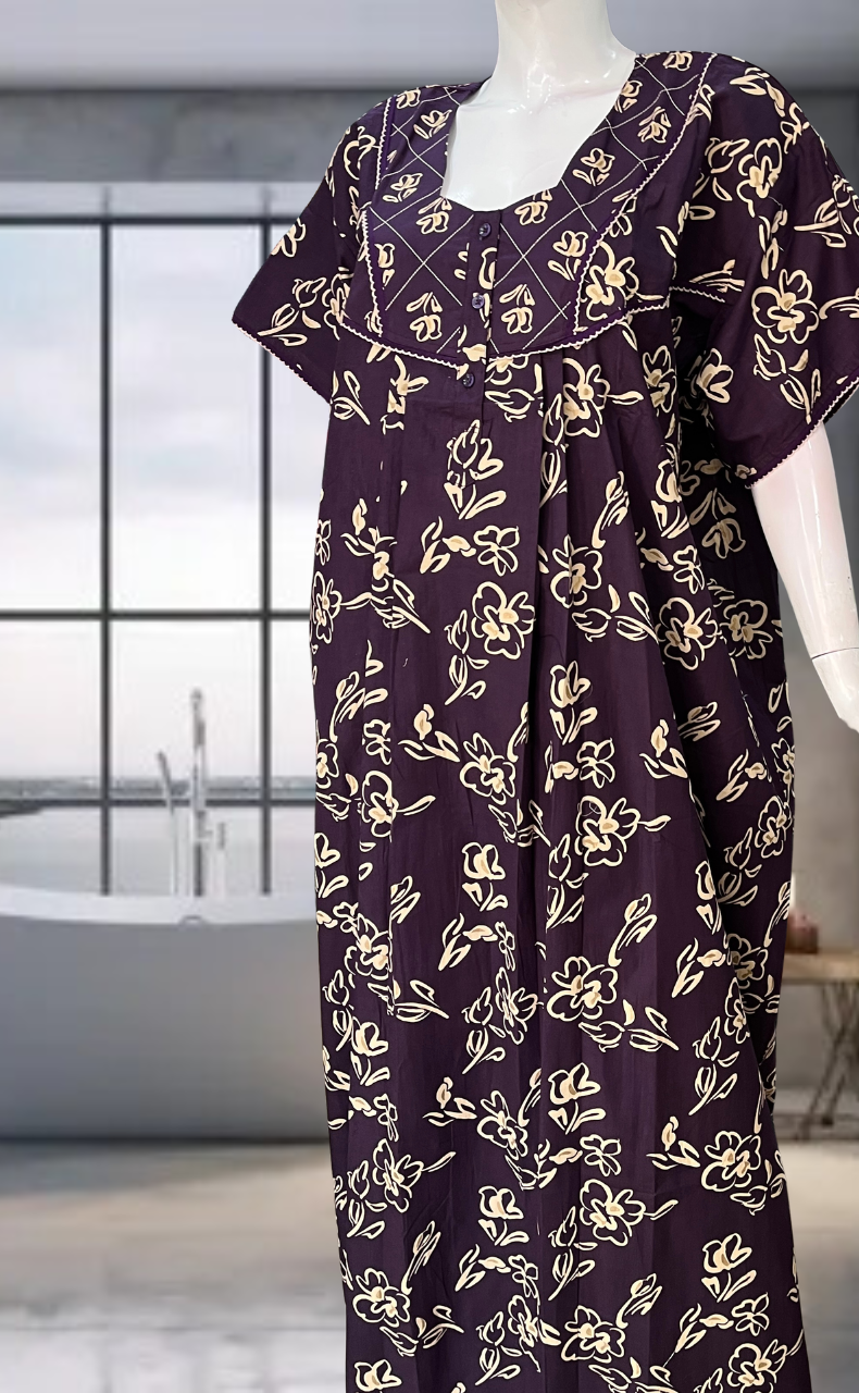 Violet Flora Pure Cotton Nighty. Pure Durable Cotton | Laces and Frills