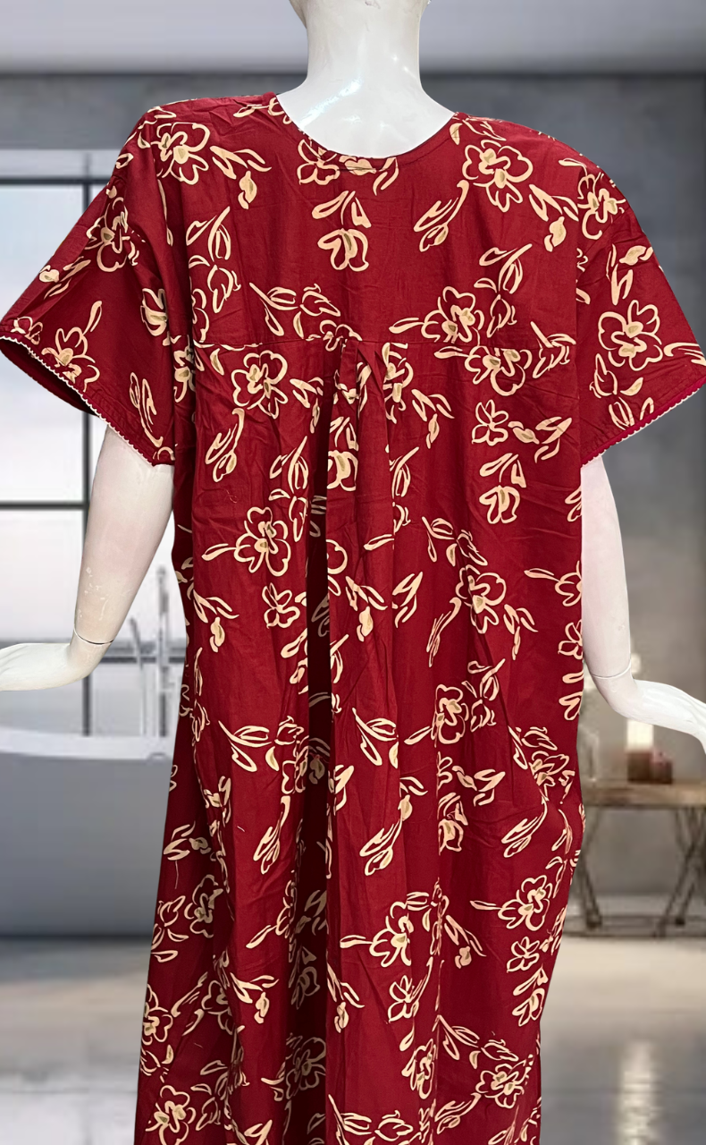Red Flora Pure Cotton Nighty. Pure Durable Cotton | Laces and Frills