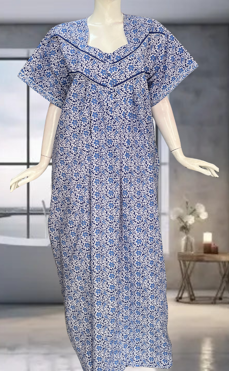 Blue Garden Pure Cotton Nighty. Pure Durable Cotton | Laces and Frills