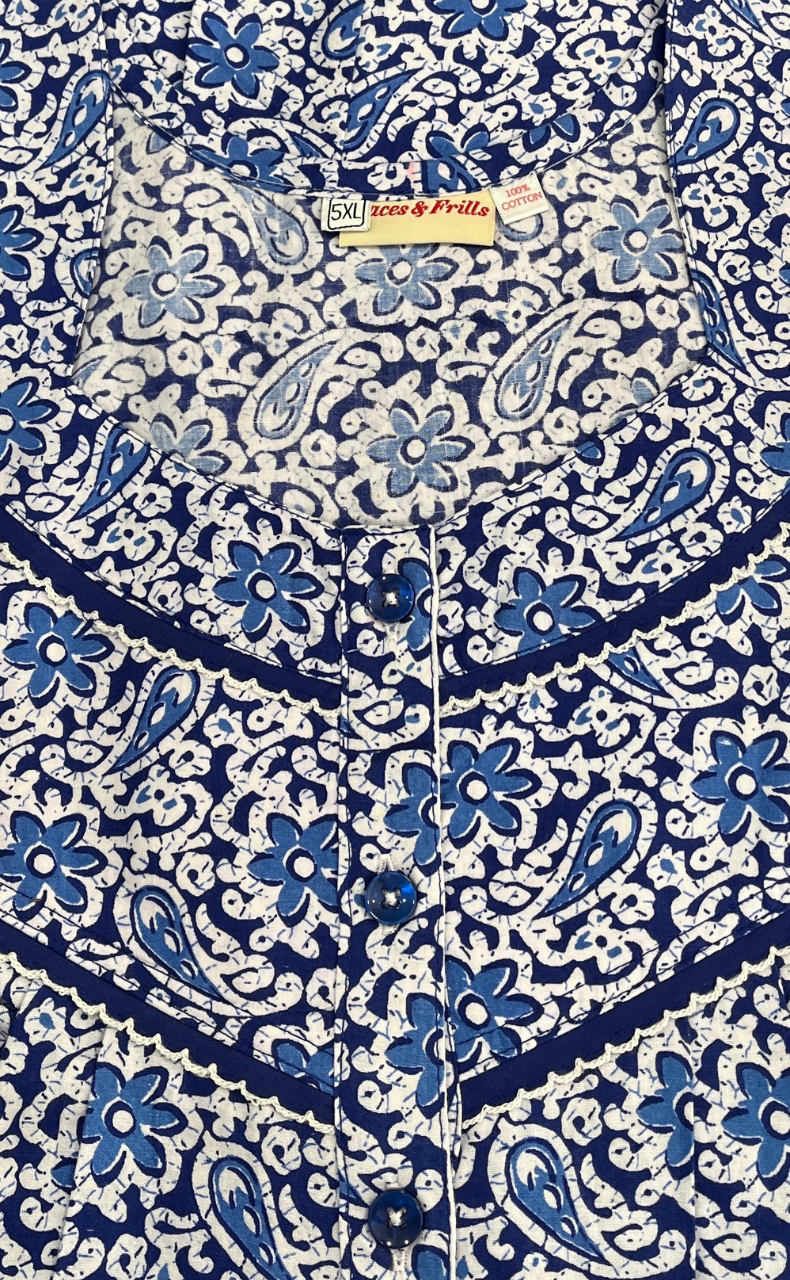 Blue Garden Pure Cotton Nighty. Pure Durable Cotton | Laces and Frills
