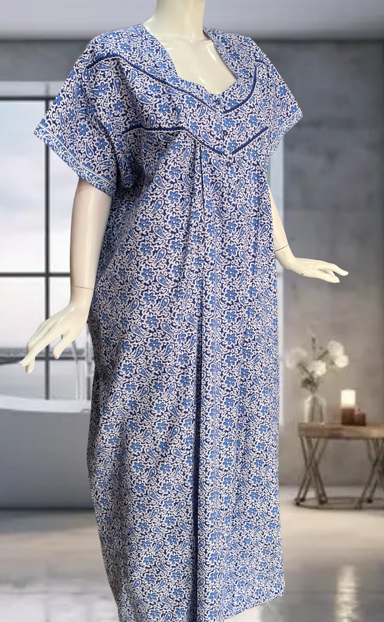 Blue Garden Pure Cotton Nighty. Pure Durable Cotton | Laces and Frills