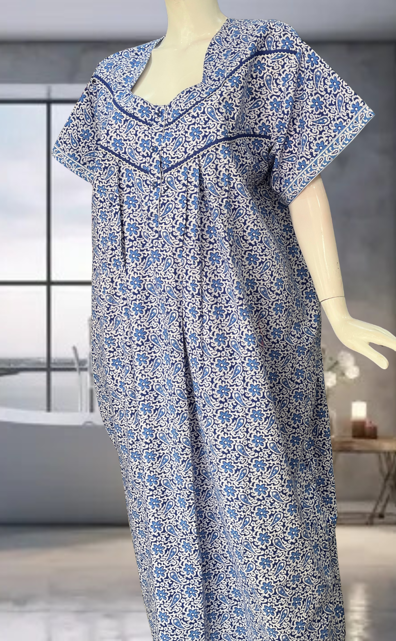 Blue Garden Pure Cotton Nighty. Pure Durable Cotton | Laces and Frills