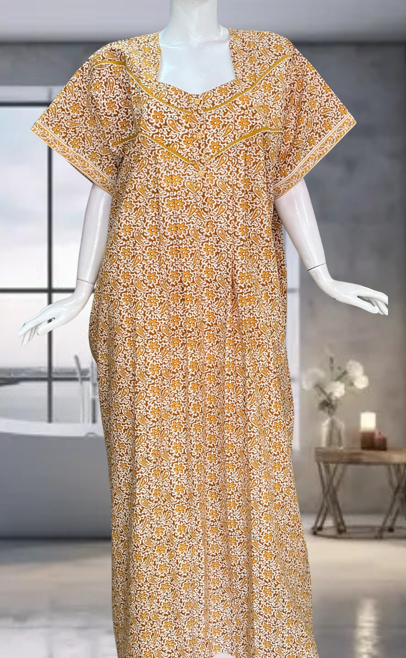 Yellow Garden Pure Cotton Nighty. Pure Durable Cotton | Laces and Frills