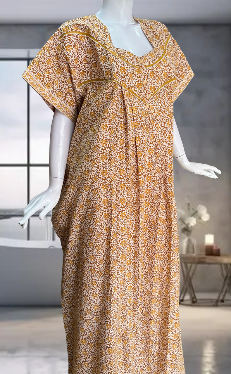 Yellow Garden Pure Cotton Nighty. Pure Durable Cotton | Laces and Frills