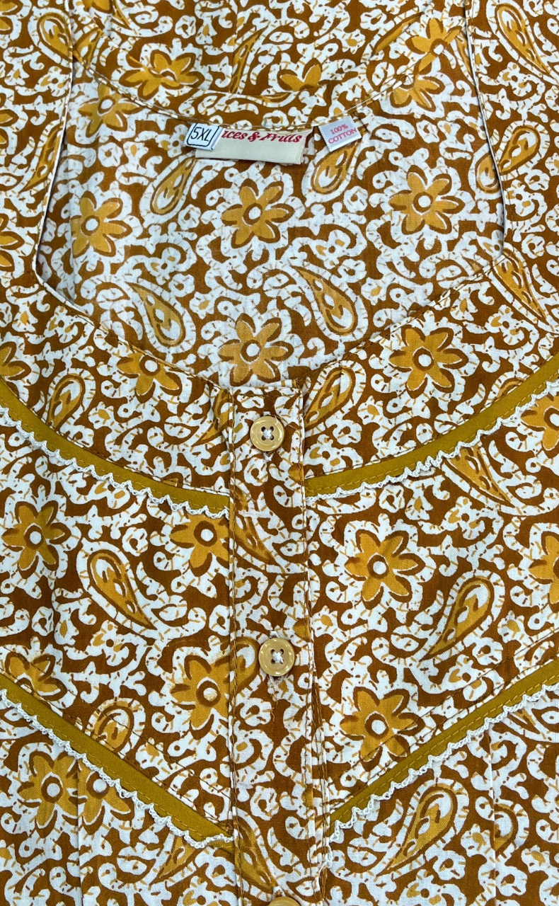 Yellow Garden Pure Cotton Nighty. Pure Durable Cotton | Laces and Frills