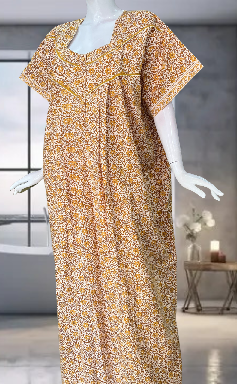 Yellow Garden Pure Cotton Nighty. Pure Durable Cotton | Laces and Frills